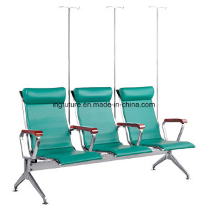 3-Seat Cushioned Hospital Intravenous Drip Chair with Wood Armrest