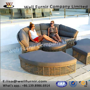 Well Furnir T-011 Garden Round Artisanal 7 Seater Rattan Sofa Day Bed